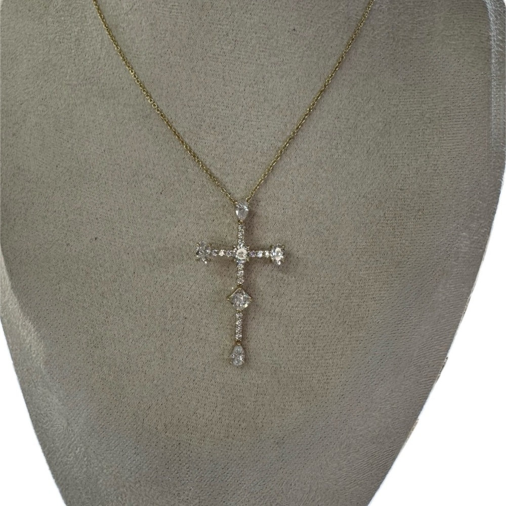 Aldo Gold Cubic Zirconia Cross Pendant Necklace
